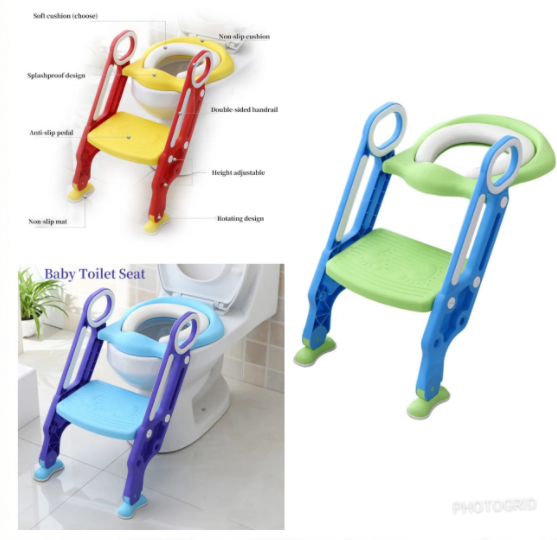 Hillington Baby Toddler Toilet Training Ladder With Padded Seat - Folding Step Stool For Potty Training