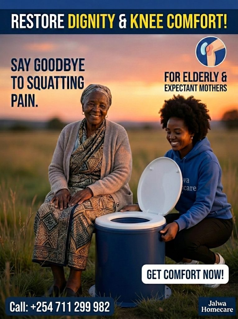 knee support toilet image of an elderly woman and a lady demonstrating